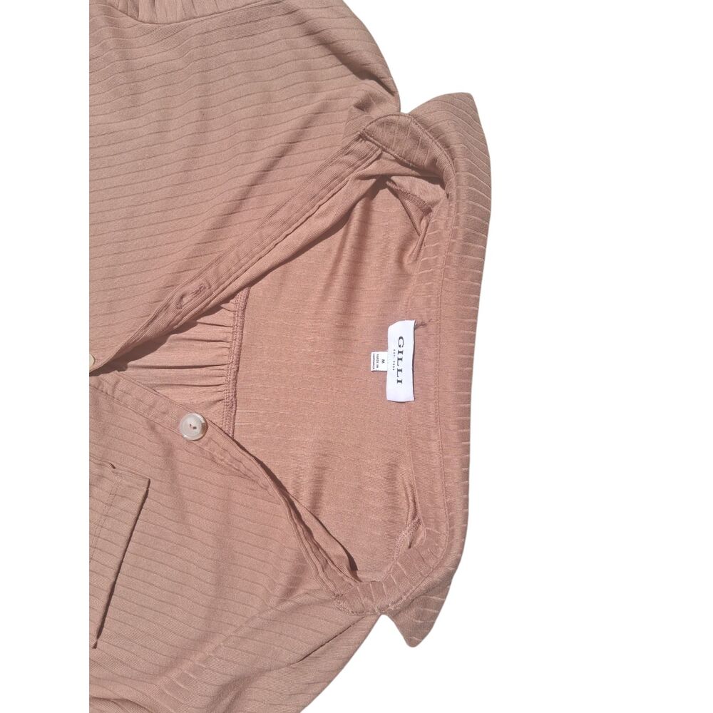 Gilli MGilli Mauve Tan Ribbed Short Sleeve Button Down Top Size M - Picture 4 of 4